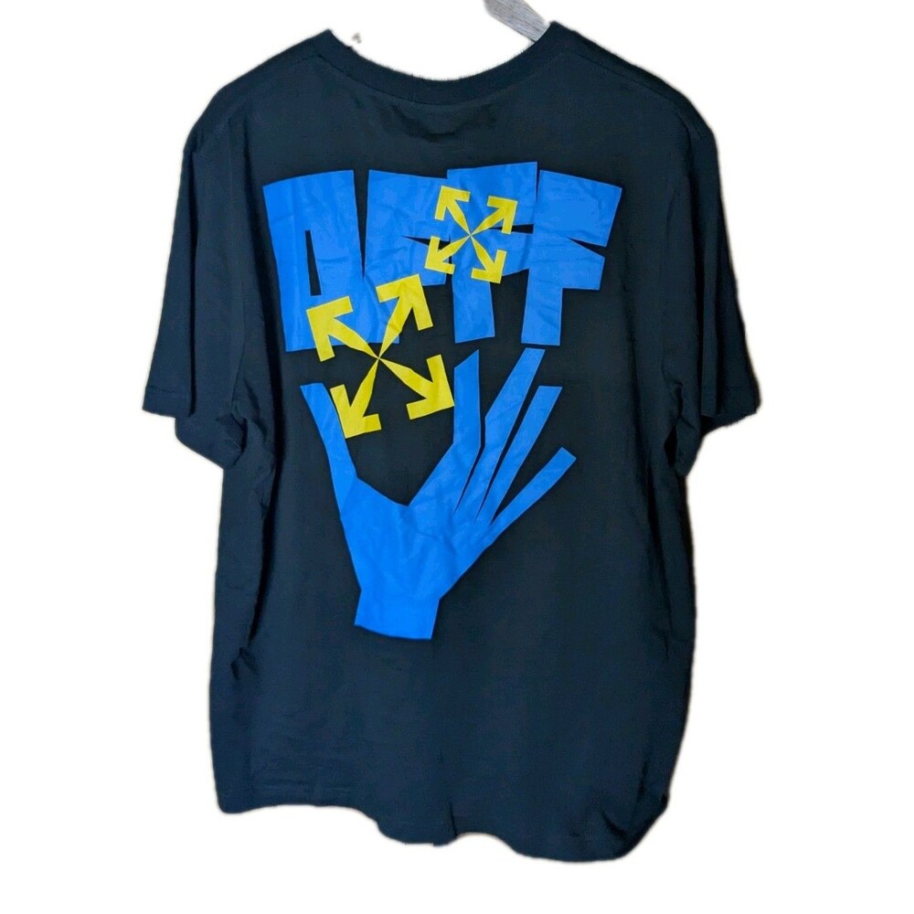 Off-White Virgil Abloh Hands Arrows Logo T-Shirt XL NWT Black Blue Yellow Rare